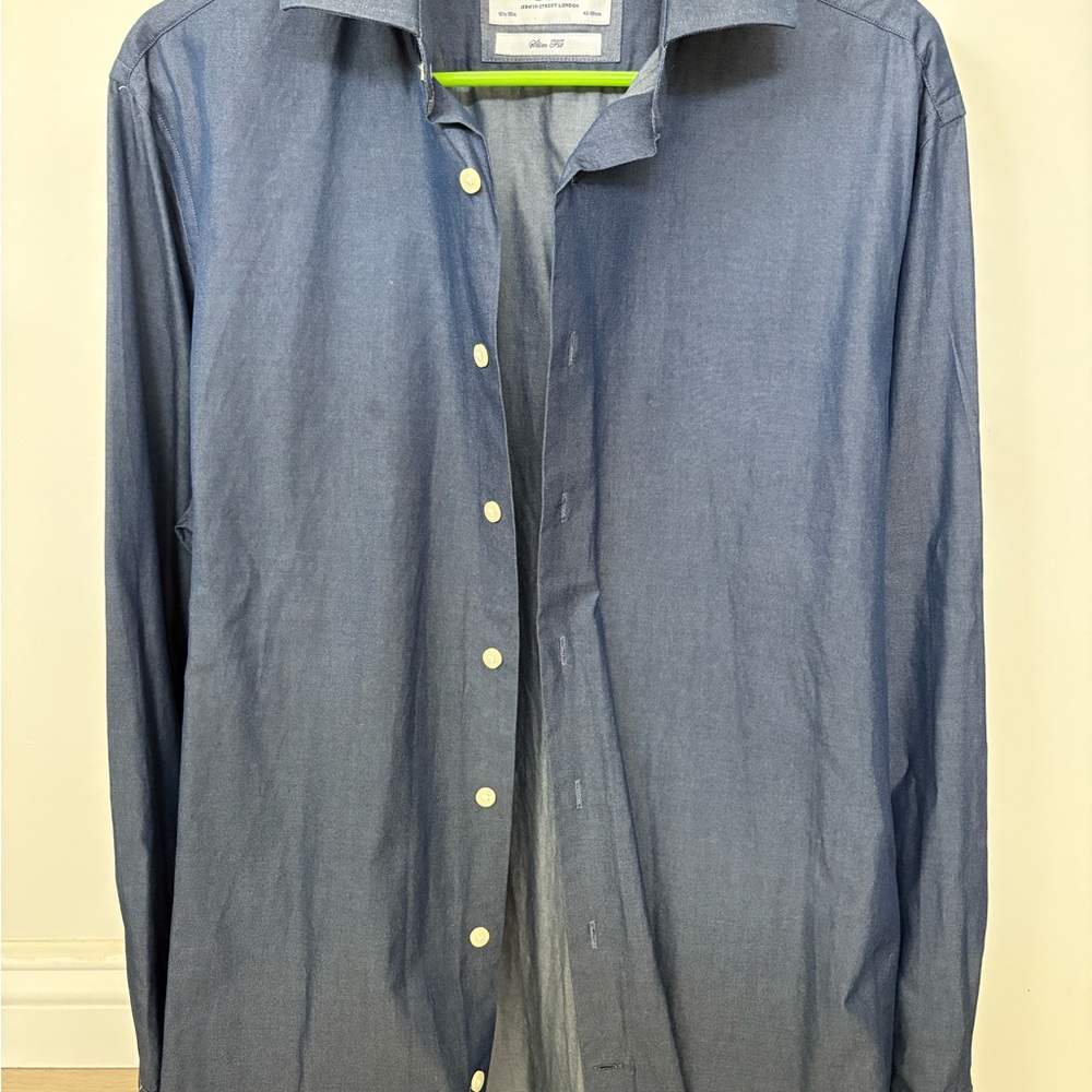 Charles Tyrwhitt Slim Fit Dress Shirt 16.5 35 – Blue Chambray Style, Pre-Owned